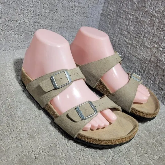 Birkenstock Arizona Rivet Vegan Size 38 L7 M5 N Taupe Birko-Flor Buckle Sandals
