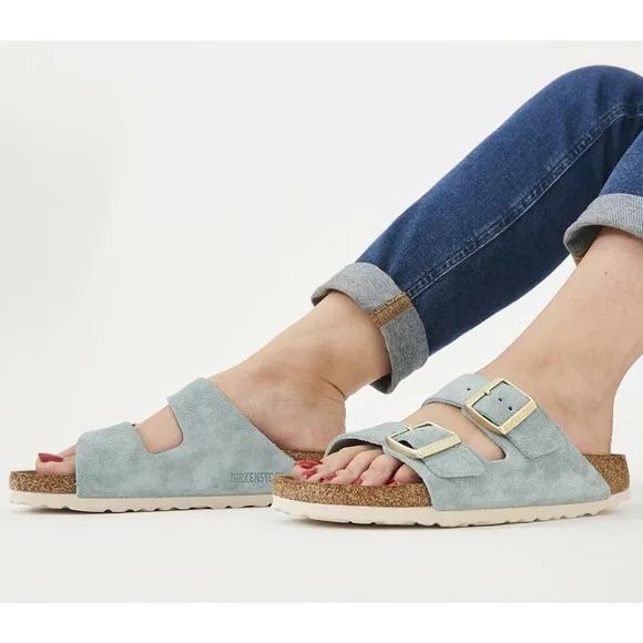Birkenstock Arizona Soft Footbed Suede Sandals Light Baby Blue