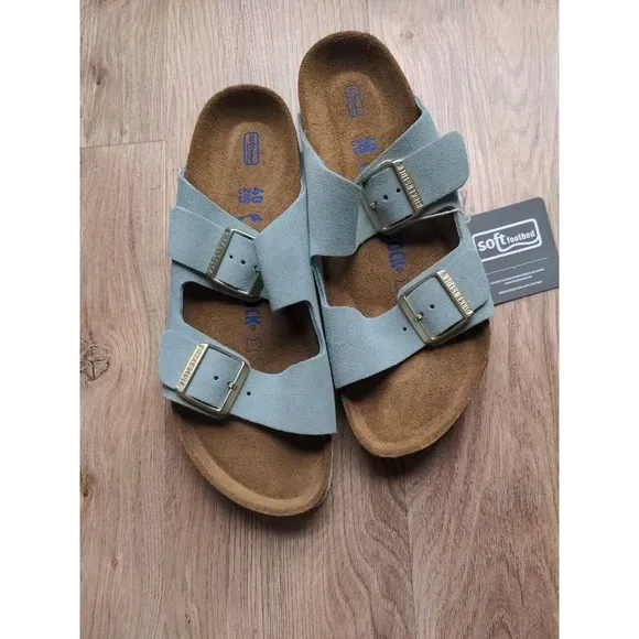 Birkenstock Arizona Soft Footbed Suede Sandals Light Baby Blue
