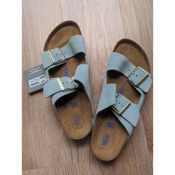 Birkenstock Arizona Soft Footbed Suede Sandals Light Baby Blue