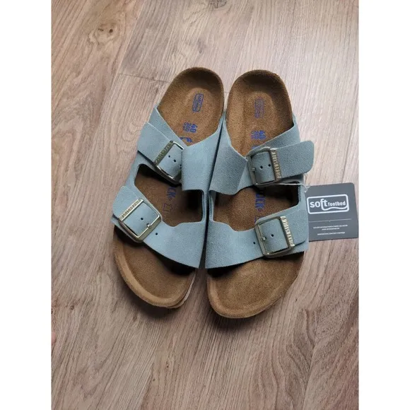 Birkenstock Arizona Soft Footbed Suede Sandals Light Baby Blue