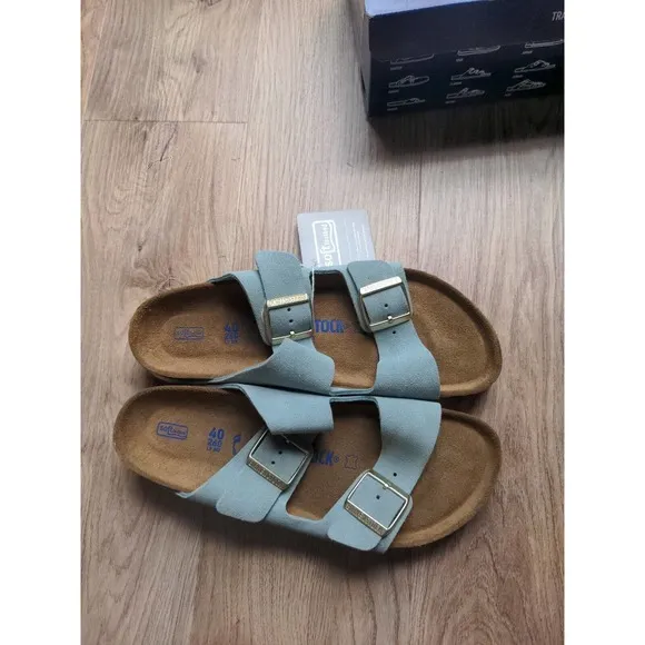 Birkenstock Arizona Soft Footbed Suede Sandals Light Baby Blue