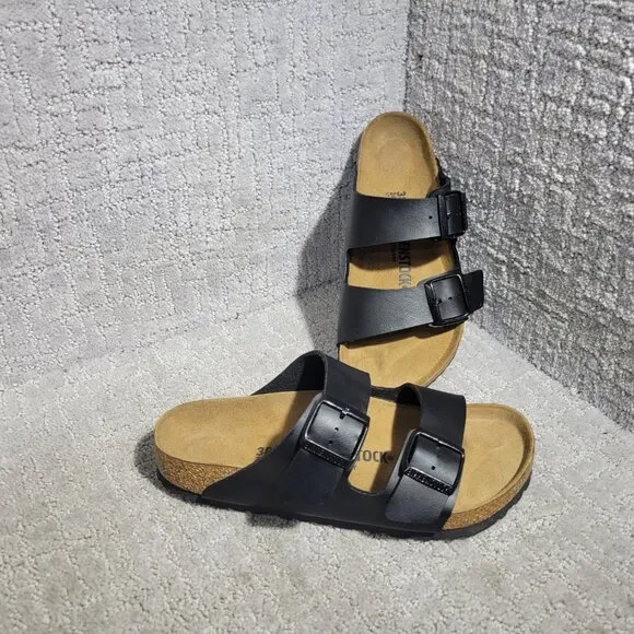 Birkenstock Arizona Unisex EU 38 US L7 M5 Black Birko-Flor Slide Regular Sandals