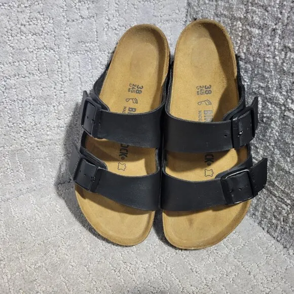Birkenstock Arizona Unisex EU 38 US L7 M5 Black Birko-Flor Slide Regular Sandals