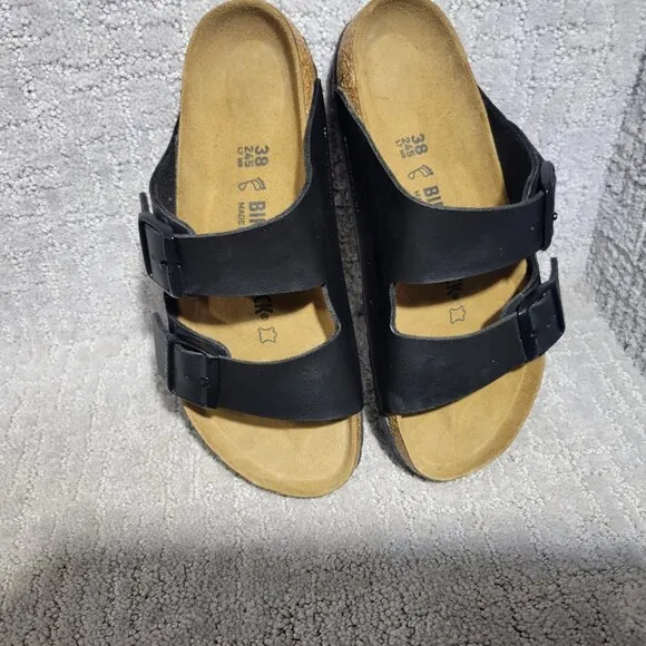 Birkenstock Arizona Unisex EU 38 US L7 M5 Black Birko-Flor Slide Regular Sandals