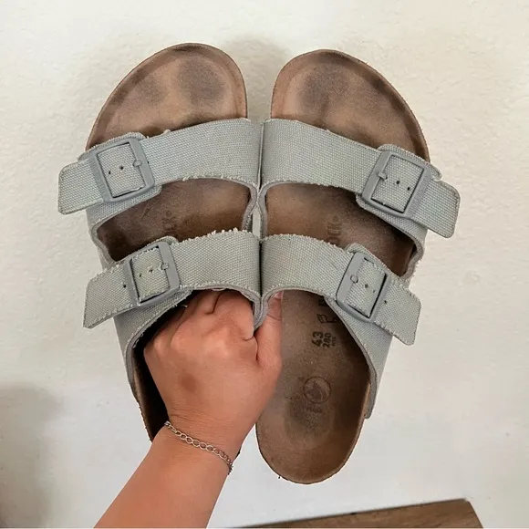 Birkenstock Arizona Vegan MenTextile - Stone Coin Sandals Size 10-10.5