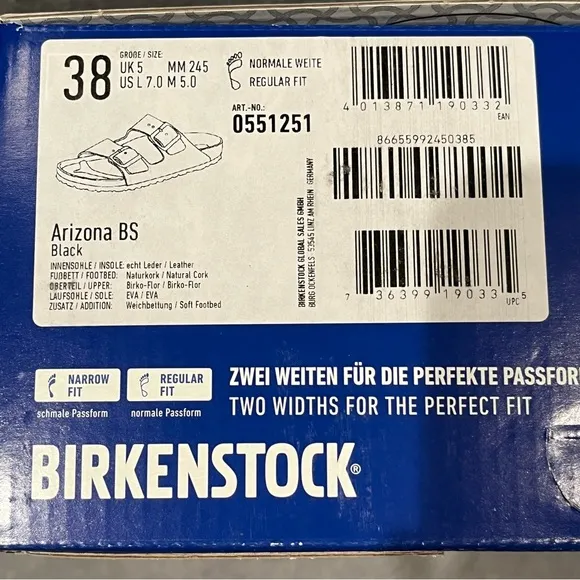 Birkenstock Arizona Women’s Sandals Soft Footbed Birko-Flor Black Size 7 US
