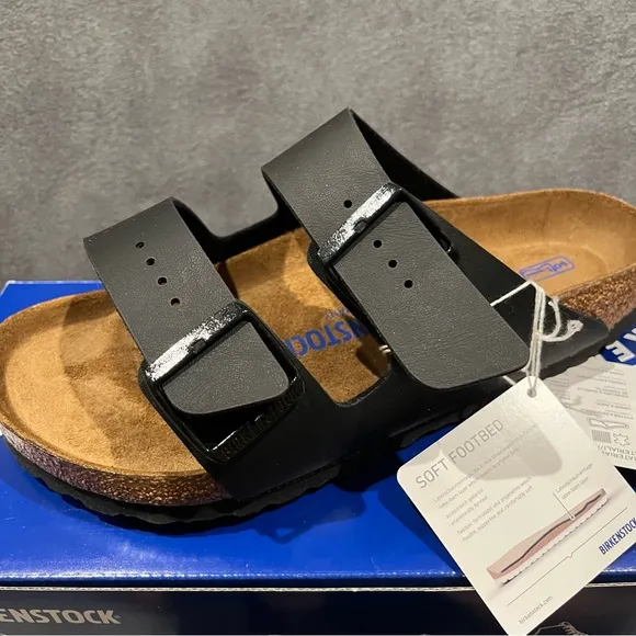 Birkenstock Arizona Women’s Sandals Soft Footbed Birko-Flor Black Size 7 US