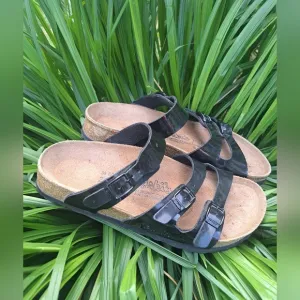 Birkenstock Birkis Patent Leather Triple Strap Slide  Women's Sandals Size 38