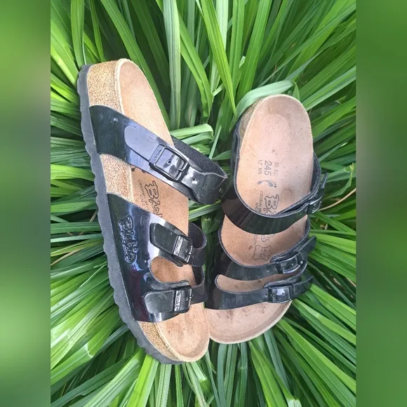 Birkenstock Birkis Patent Leather Triple Strap Slide  Women's Sandals Size 38