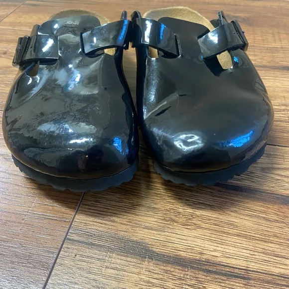Birkenstock Boston Black Patent Lux Mule Slides Sandals Women's 38 US 7