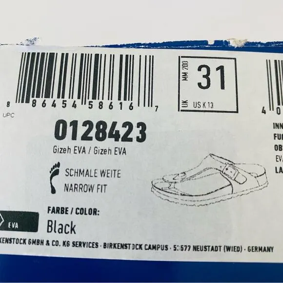 Birkenstock | Eva Sandals NWT Black 31 Kids 13