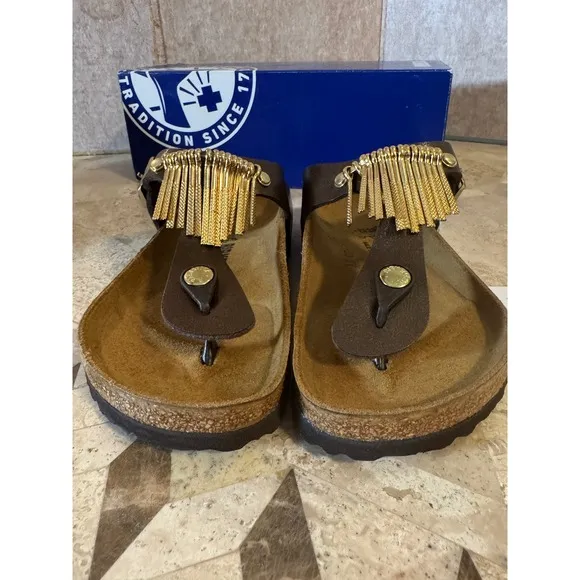 Birkenstock Gizeh Fringe Sandals Graceful Toffee Brown EU35/US4-4.5 Big Girl NIB
