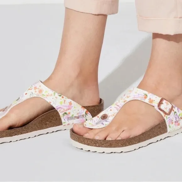 Birkenstock Gizeh vegan leather floral print sandals size 37.