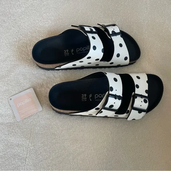 birkenstock papillio white/black polka dots platform arizona sandals✨