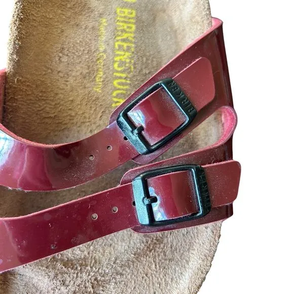 Birkenstock patent sandals maroon ladys 9, men’s 7