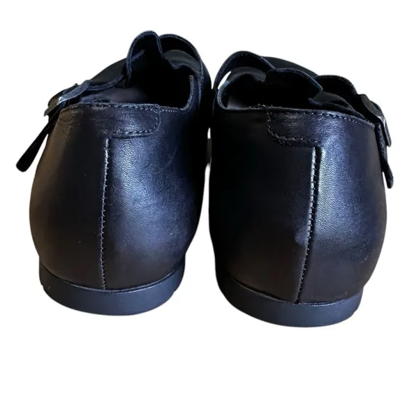 BIRKENSTOCK TICKEL Flat Strap Leather Shoes Black Mary Jane Clogs Slip On Sz 41L