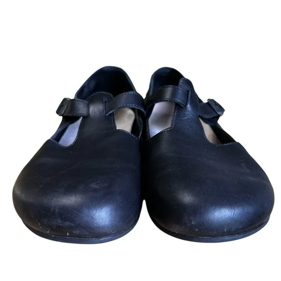 BIRKENSTOCK TICKEL Flat Strap Leather Shoes Black Mary Jane Clogs Slip On Sz 41L