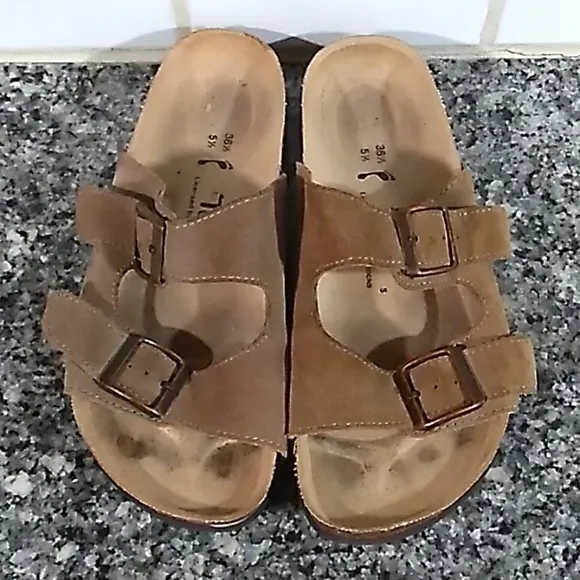 Birkenstock Tula Tan Double Buckle Sandals. Size 36.5