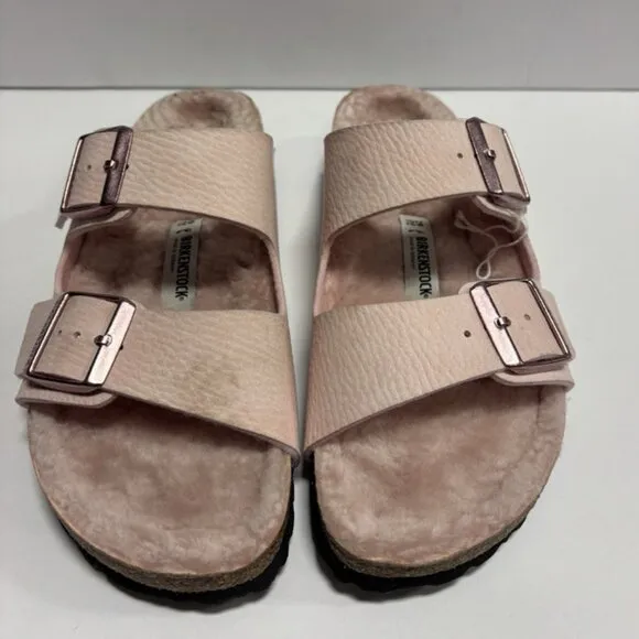 Birkenstock Women’s Arizona Shearling Slide Sandals Rose, Size US 8 N, EUR 39