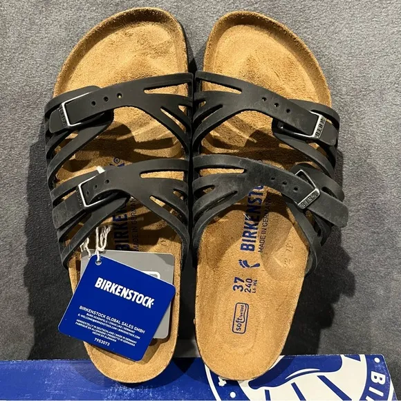 Birkenstock Women’s Sandals Granada Soft Footbed Oiled Leather Black Size 6 US