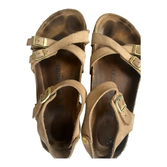 Birkenstock Yara Habana Leather Tobacco Brown Strappy Sandals Size 41 US 10 Reg.