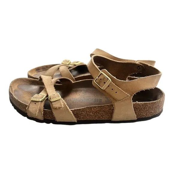 Birkenstock Yara Habana Leather Tobacco Brown Strappy Sandals Size 41 US 10 Reg.