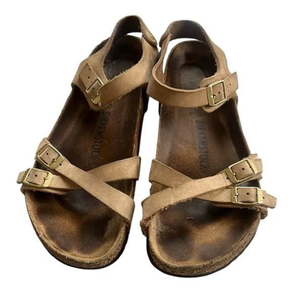 Birkenstock Yara Habana Leather Tobacco Brown Strappy Sandals Size 41 US 10 Reg.