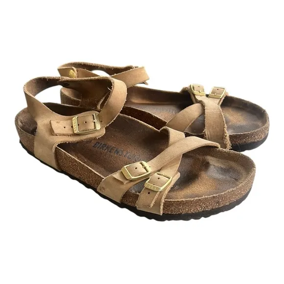Birkenstock Yara Habana Leather Tobacco Brown Strappy Sandals Size 41 US 10 Reg.