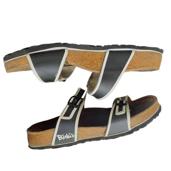 Birkis by Birkenstock black and white striped sandals size 38 (US 7.5-8)