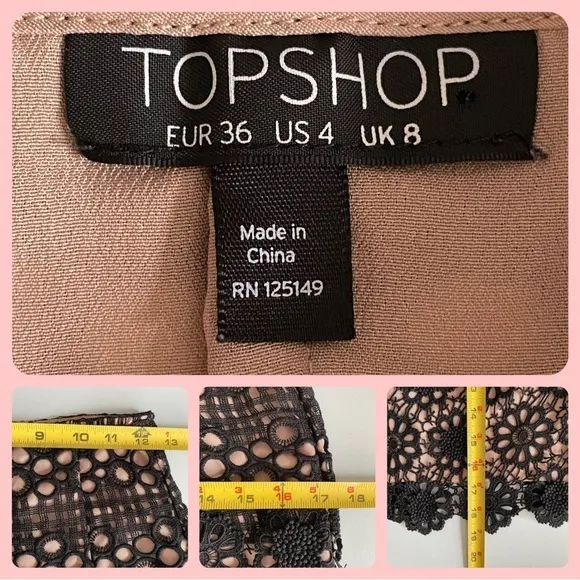 Black Floral Lace Fitted Skirt By TOPSHOP With Nude Lining‎