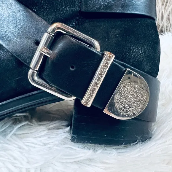 Black Leather Buckle Ankle Bootie Boots  s…