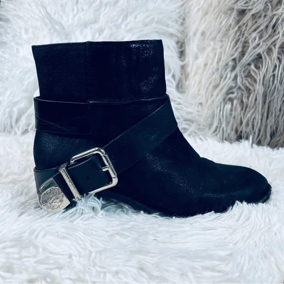 Black Leather Buckle Ankle Bootie Boots  s…