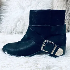 Black Leather Buckle Ankle Bootie Boots  s…