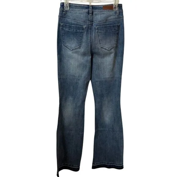 Black Pearl Denim LA Distressed Flare‎ Jeans Medium Wash Vintage Style 3
