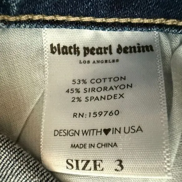 Black Pearl Denim LA Distressed Flare‎ Jeans Medium Wash Vintage Style 3