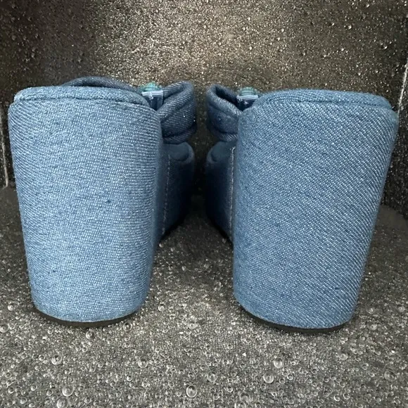 BNWT denim jean platform wedge rainbow jasper crystal buddha shoes size 5.5-6