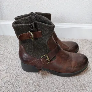 B.O.C  Leather and Fabric Upper Distressed Buckle Ankle Boots Size 9M