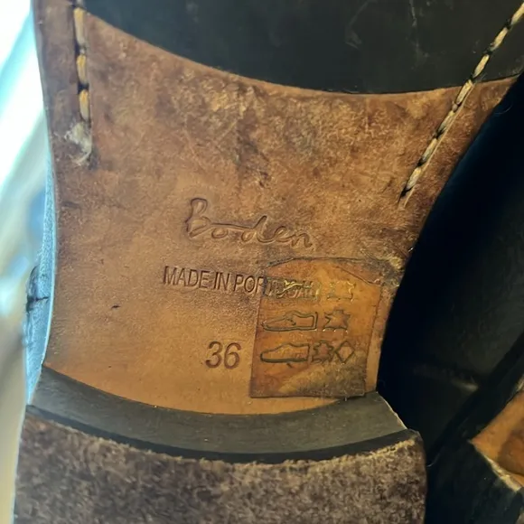 Boden black leather riding boots gold zipper hardware tall size 36