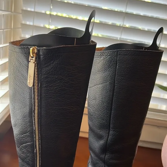 Boden black leather riding boots gold zipper hardware tall size 36