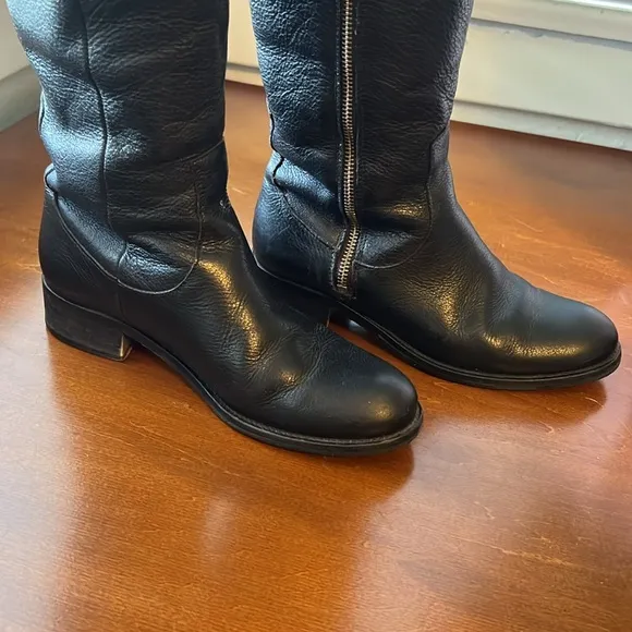 Boden black leather riding boots gold zipper hardware tall size 36