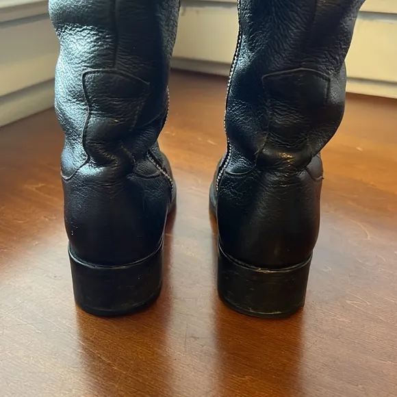 Boden black leather riding boots gold zipper hardware tall size 36