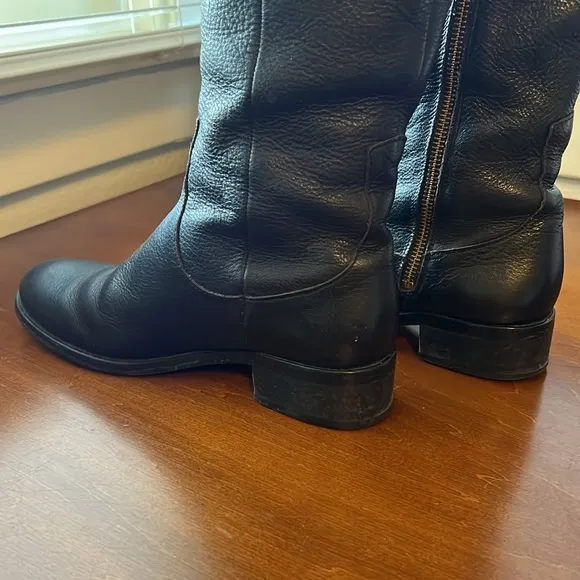 Boden black leather riding boots gold zipper hardware tall size 36