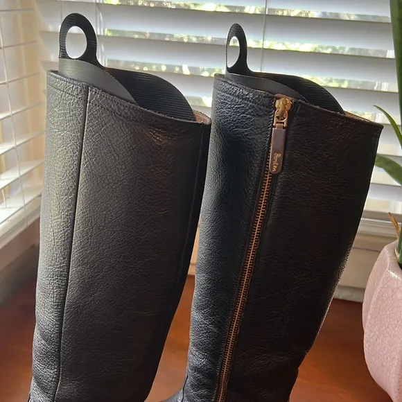 Boden black leather riding boots gold zipper hardware tall size 36