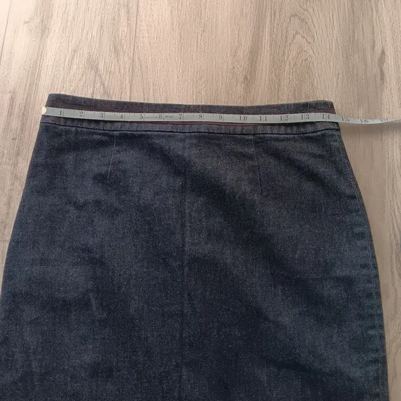 Boden Blue Denim Pencil Midi Skirt Purple Waistband Detail Lined Size 6L
