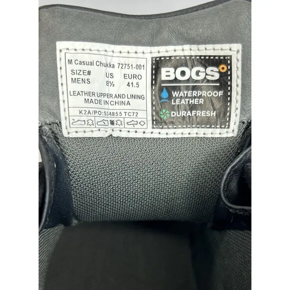 Bogs Casual Chukka Boots Men's Size 8.5 Leather Waterproof Black Durafresh