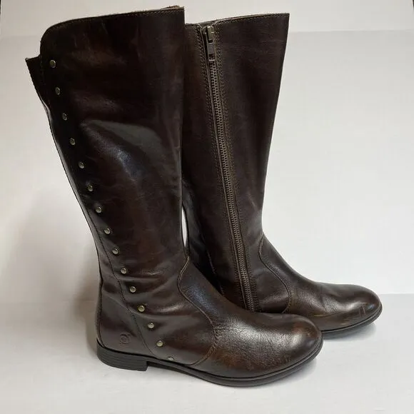 Born AMILA Tall Riding Boots Size 6.5 M Cognac Brown Brush Off Leather