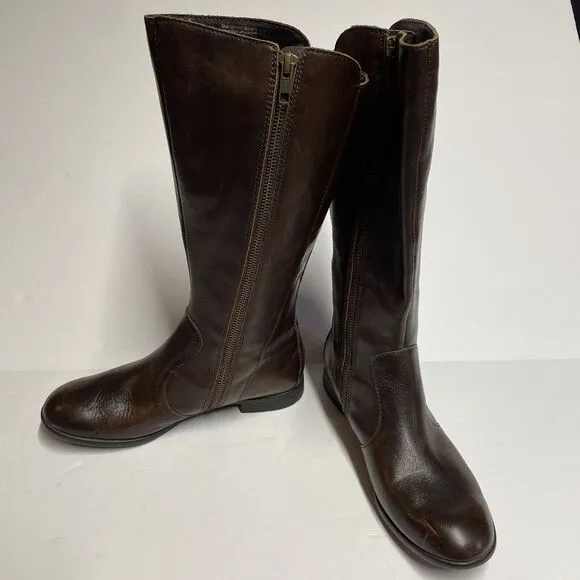 Born AMILA Tall Riding Boots Size 6.5 M Cognac Brown Brush Off Leather