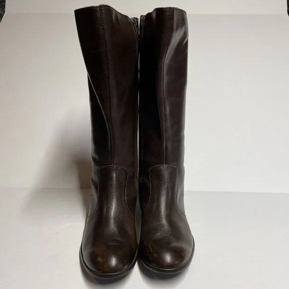 Born AMILA Tall Riding Boots Size 6.5 M Cognac Brown Brush Off Leather