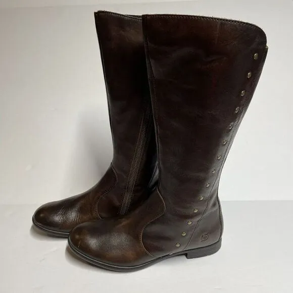 Born AMILA Tall Riding Boots Size 6.5 M Cognac Brown Brush Off Leather